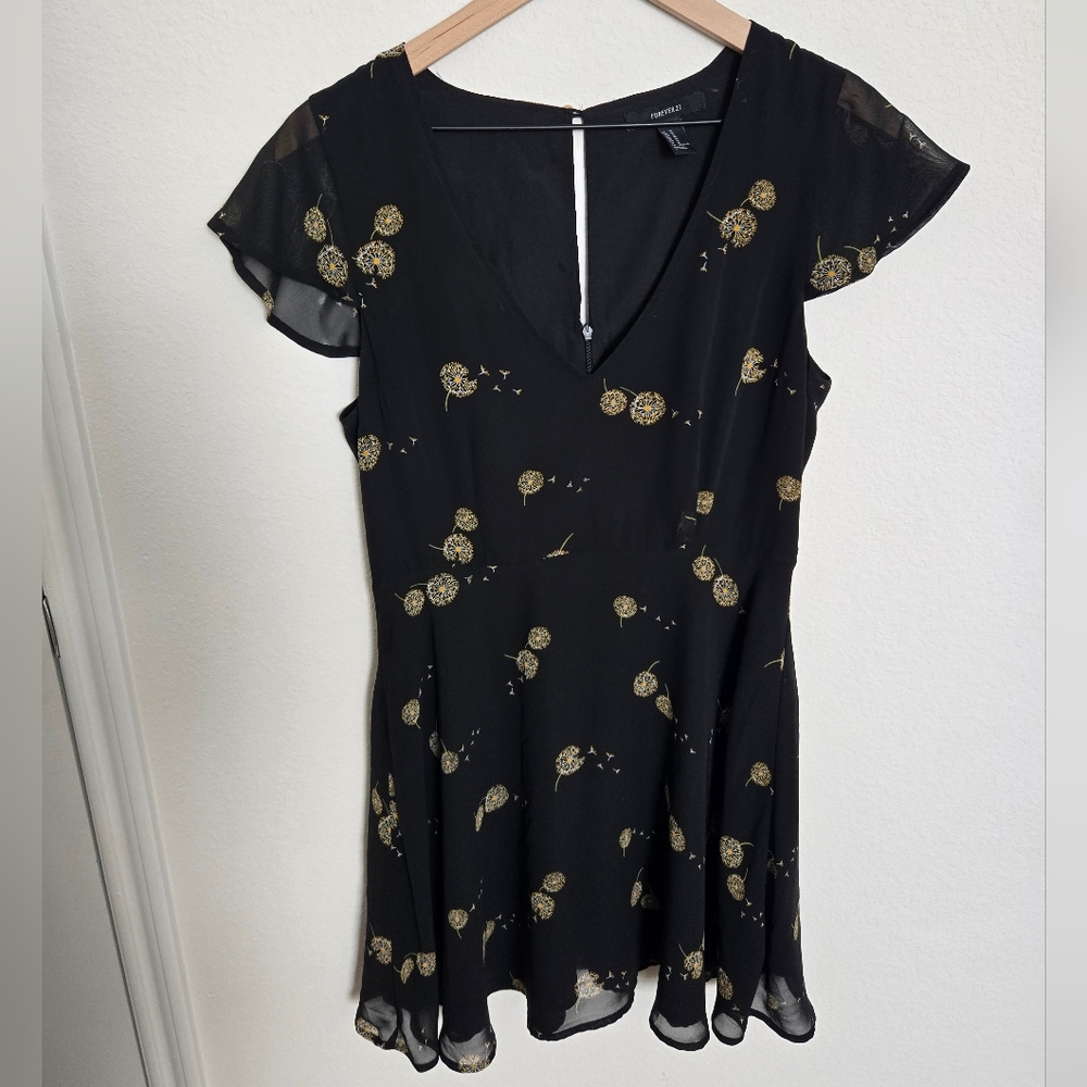 Forever21 Dandelion Print V-Neck Dress